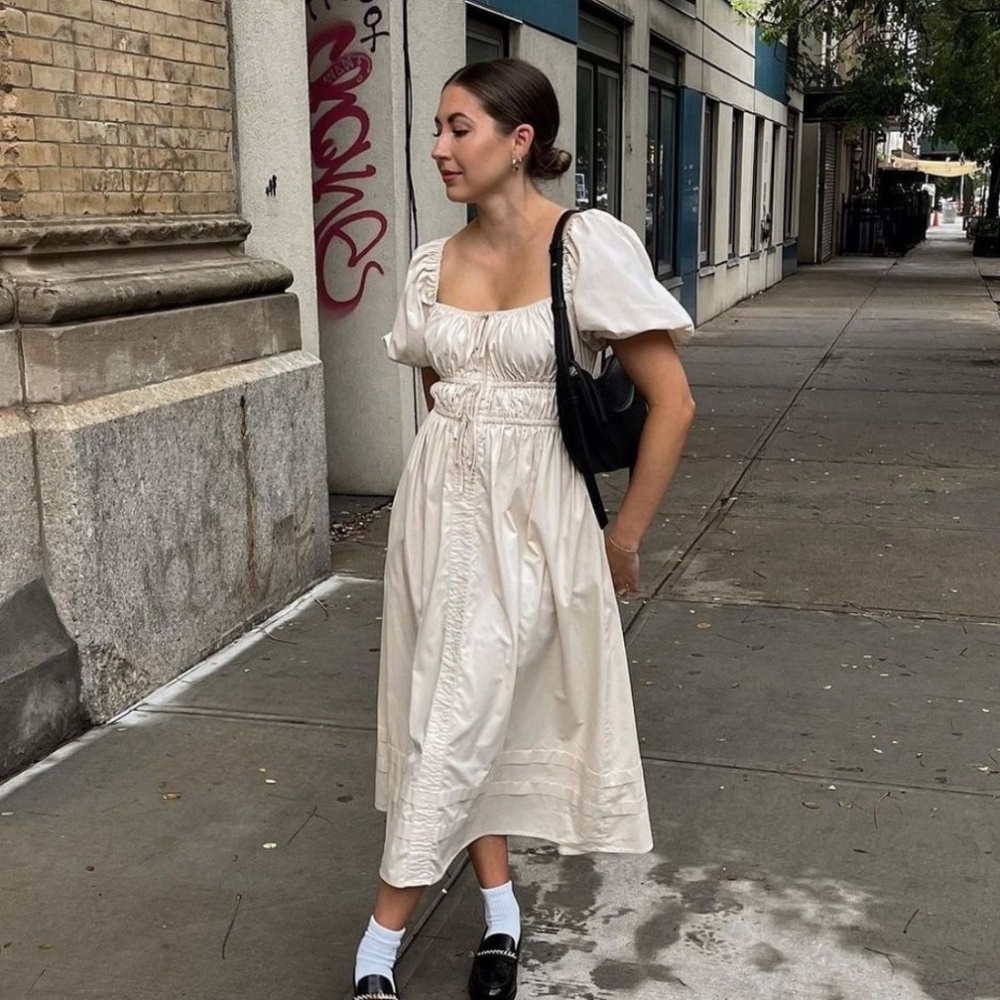 En Saison Sveta Poplin Puff-Sleeve Tiered Midi Dress